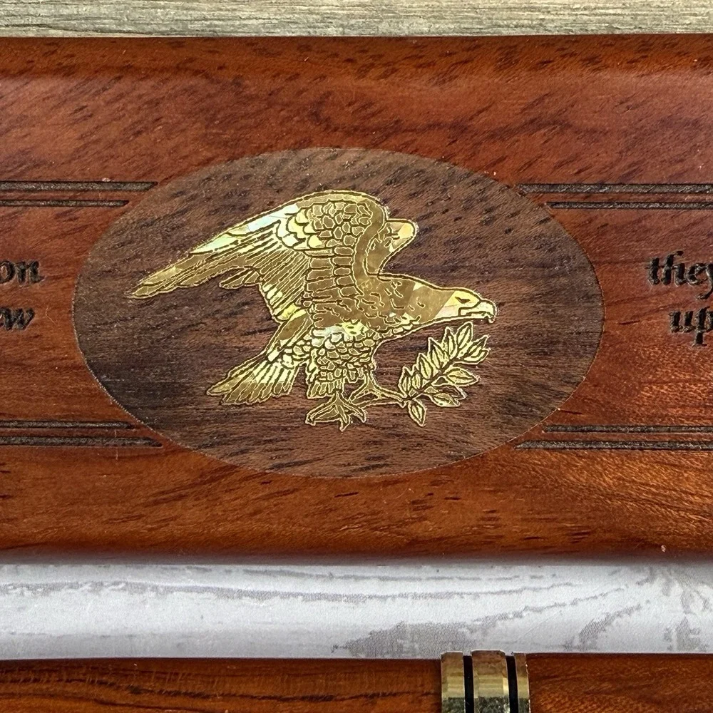 Handcrafted Wood Ballpoint Pen & Pencil Set Eagle Isaiah 40:31 Scripture Gift